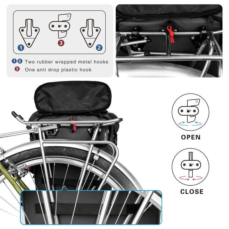 Rhinowalk Bike Pannier Bag 20L Bicycle Rear Rack Bag Laptop Storage Bag Backpack Shoulder Bag with Rain Cover