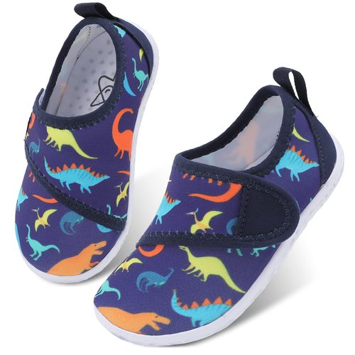 LeIsfIt Kids Water Shoes Toddler Girls Boys Swim Shoes Outdoor Quick-Dry Breathable Aqua Socks for Beach Pool Surf, Blue Dinosaur, 13 Little Kid