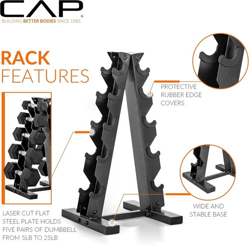 CAP Barbell 150 LB Hex Dumbbell Weight Set - Coated Weights with Vertical Rack | Multiple Options Available