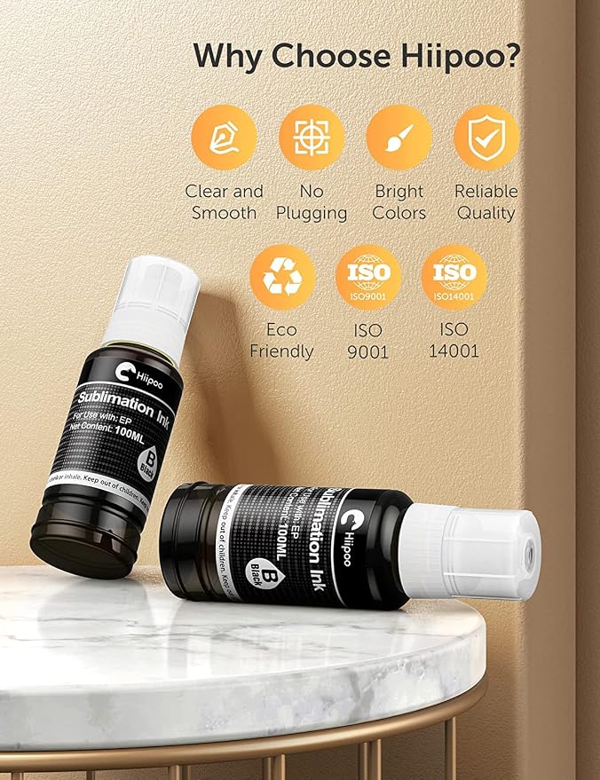 Hiipoo Sublimation Ink Refilled Bottles Compatible