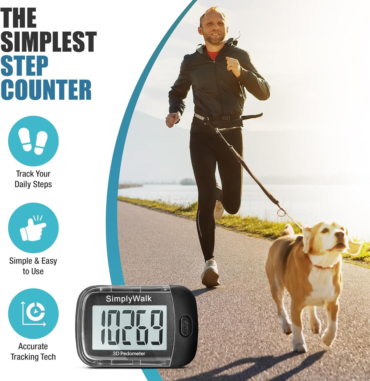 Skiennix Pedometer - Step Counter with Large Display for Walking | Ideal for Women, Men, Kids & Seniors