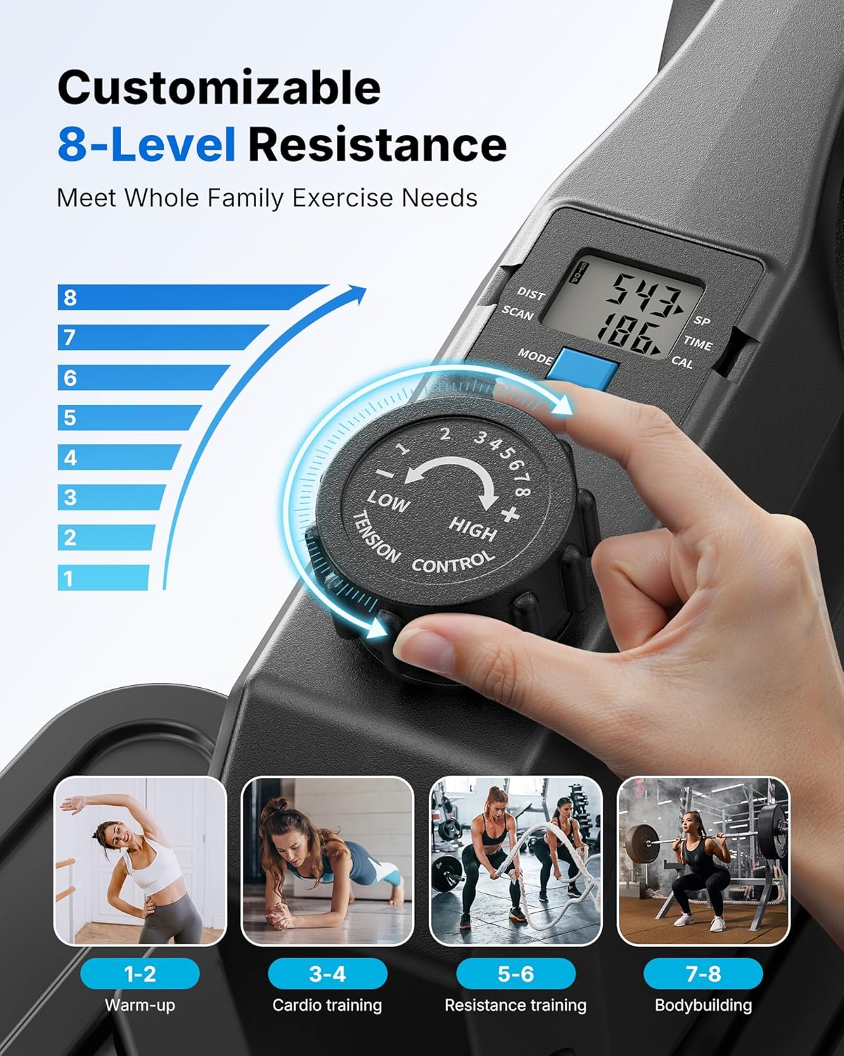 Skiennix Under Desk Elliptical Machine - Quiet Seated Pedal Exerciser with 8 Resistance Levels | Portable Fitness for Seniors