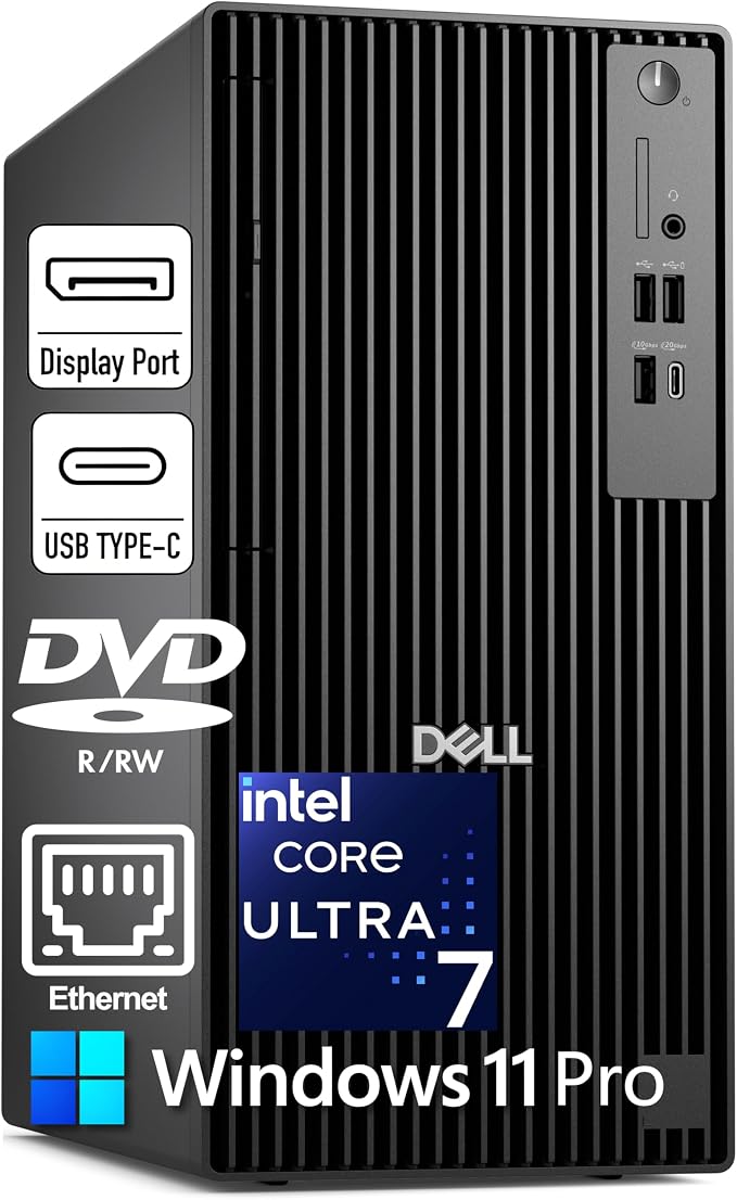 Dell Pro Tower Plus Core Ultra 7 256 32GB DDR5 2TB SSD Desktop Computer | AI Boost with Intel 20-Core up to 5.3GHz 13 TOPS NPU, DVD-RW, Triple 4K DisplayPort, 2 USB-C, Windows 11 Pro
