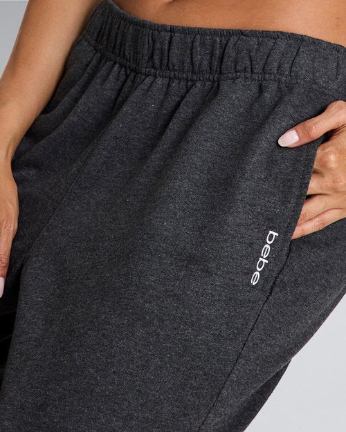 Bebe French Terry Baggy Sweatpants with Pockets, Wide Leg, Grey (Charcoal Heather, Medium)