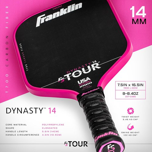 Franklin Sports Pro Pickleball Paddles - FS Tour Series Raw Carbon Fiber T700 - USA Approved - 14mm/16mm Core - Gray, Blue & Pink