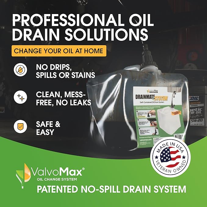 ValvoMax Oil Drain Containers – Clean, No-Mess Used Oil Collection System – Compatible Quick Twist Oil Drain Valve (21 Qt Bladder Bag)