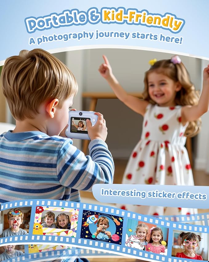 Instant Camera, Front Rear Dual Selfie Kids Camera
