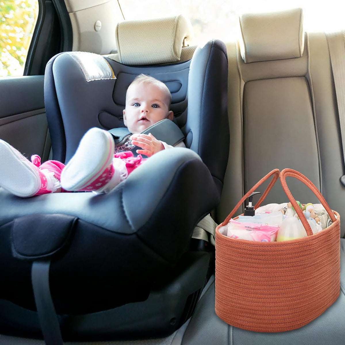 COMSE Baby Diaper Caddy Organizer, Car Caddy, Diaper Change Organizer, Gift Baskets Empty, Portable Tote Bag with Divider, Baby Shower Gifts Newborn Essentials Registry Must Have, Autumn Glaze