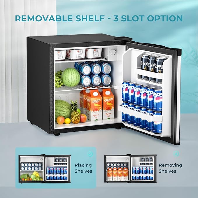 EUHOMY 1.7 Cu.Ft Mini Fridge, Reversible Single Door Compact Refrigerator, Energy Saving, Adjustable Thermostat, Mini Fridge for Bedroom, Office, Dorm, Silver