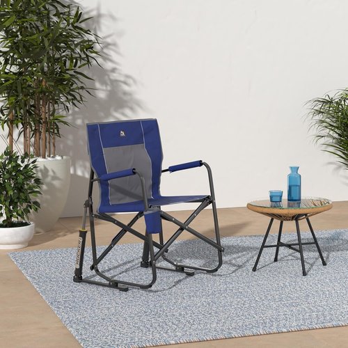 GCI Outdoor Freestyle Rocker Camping Chair - Portable Folding Rocker with Durable Armrests & Drink Holder - Royal Blue