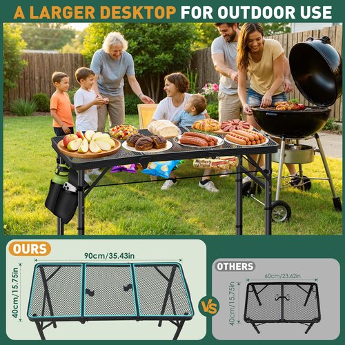 DeeprBetter Folding Camping Table, 3ft Camping Table Aluminum Folding Table with 3 Adjustable Height Max 27.5 Inch Picnic Table Portable Table for Outdoor Backyard BBQ, Beach
