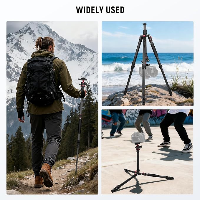 NEEWER Basics Carbon Fiber Travel Tripod Monopod, Arca Type Ball Head, Max Load