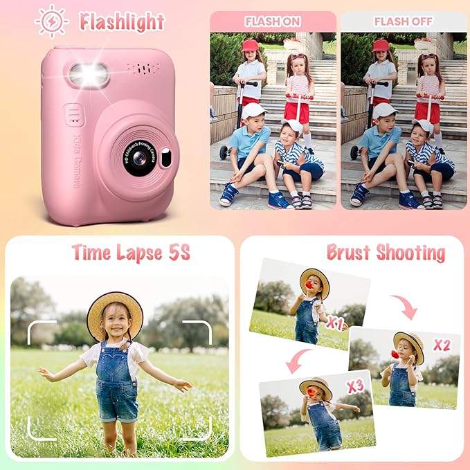 Instant Print Camera for Kids, 3.0" HD 32MP Kids Camera 1080P