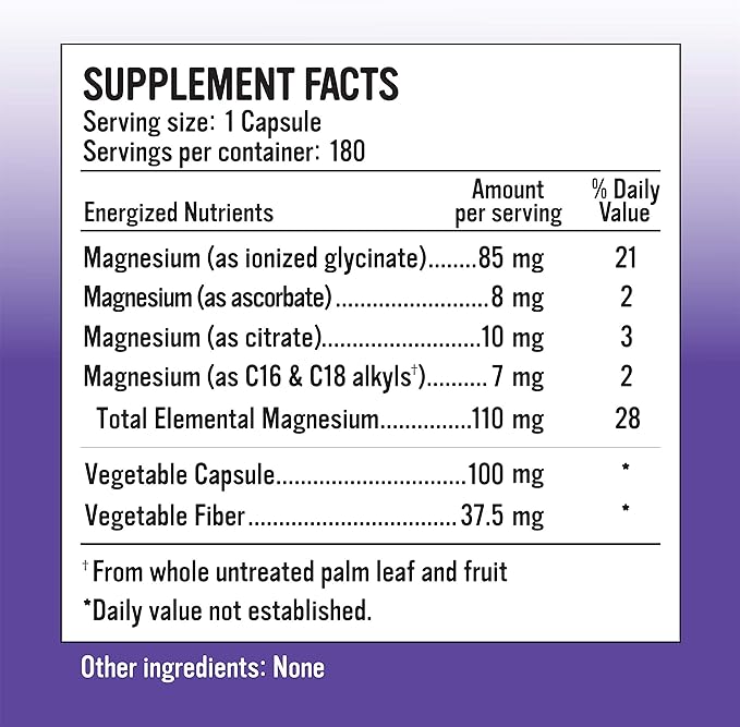 Ionized Magnesium - Magnesium Glycinate, Citrate, Ascorbate - 180 Capsules