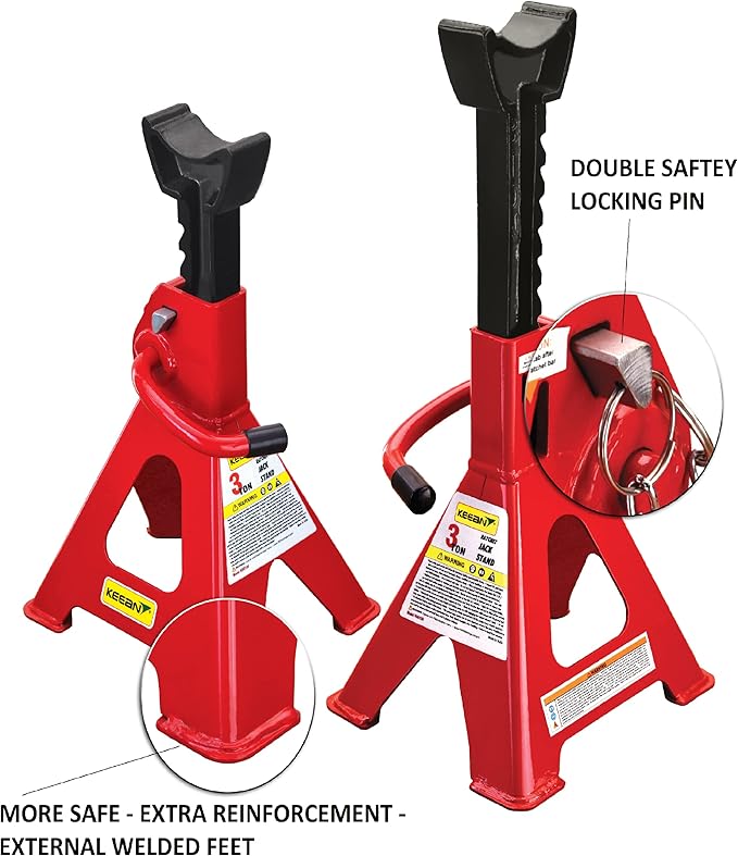 Double Saftey Steel CAR Double Locking Jack Stand with Heavy Duty Self Locking Ratchet Handle with Saftey PIN (3 TON Pair)