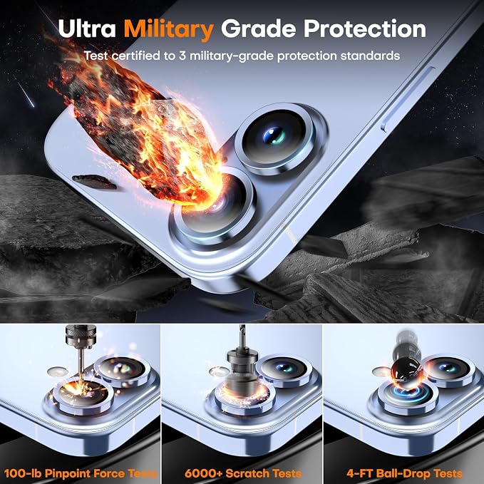 Camera Lens Protector for iPhone 17/16/16 Plus, Tempered Glass Metal Individual