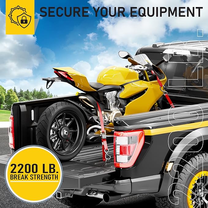 AUGO Ratchet Tie Down Straps -2 PK– 15 FT – 2,200 LB Break Strength – Safety Lock S Hooks –for Moving Cargo, Appliances, Lawn Equipment, Motorcycle – Includes 1 Bungee Cord, 2 Soft Loops, Storage Bag