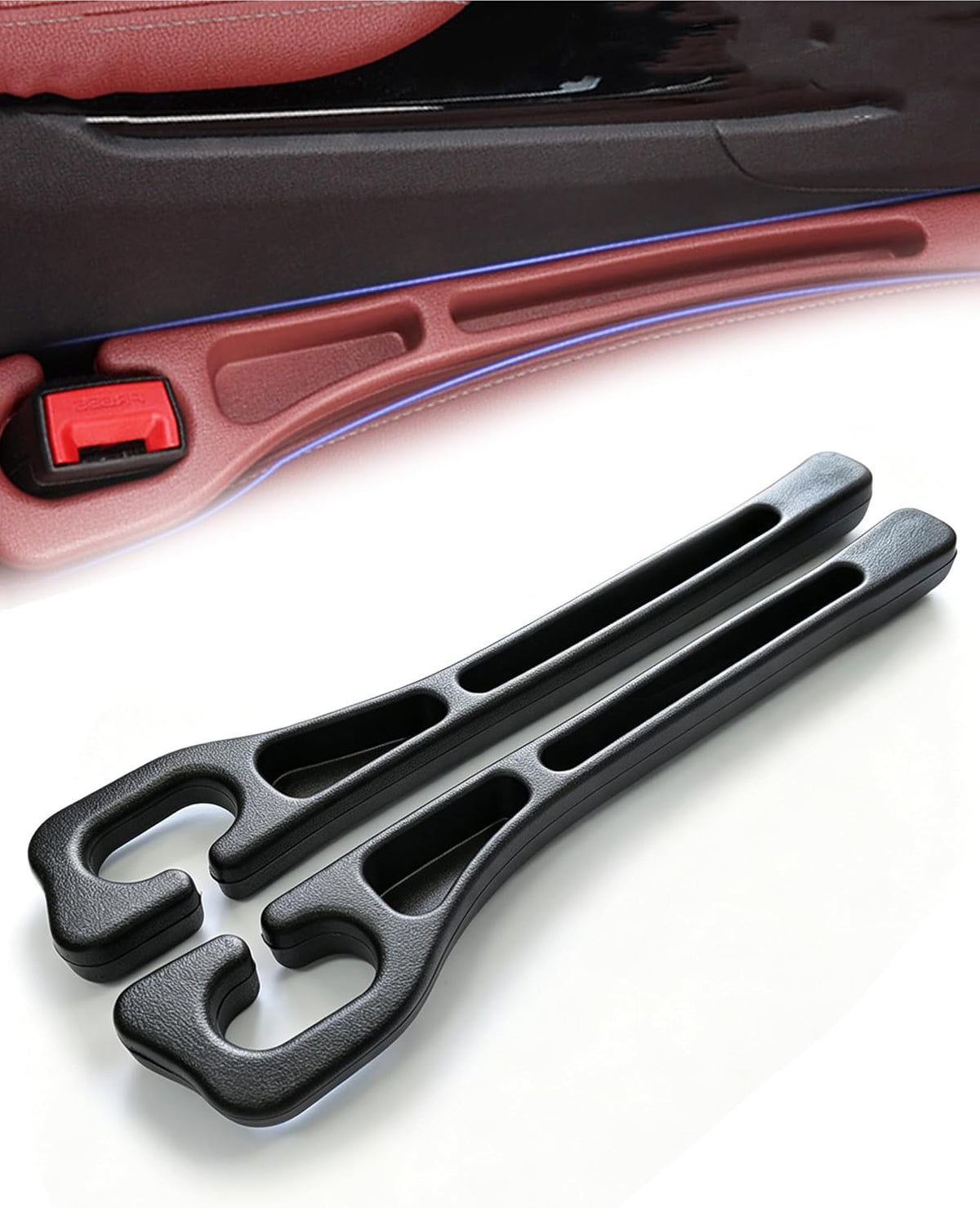 Seat Gap Filler - Stopping Phone Key from Falling, Dual Slot Car Seat Gap Filler Organizer with Seat Belt Holes & Storage Slot, Universal Seat Gap Filler for Car Suv Truck (Black)