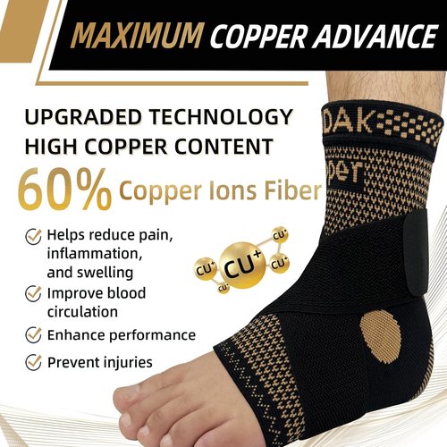 Copper Ankle Brace - Compression Sleeve with Arch Support for Plantar Fasciitis Relief | Unisex
