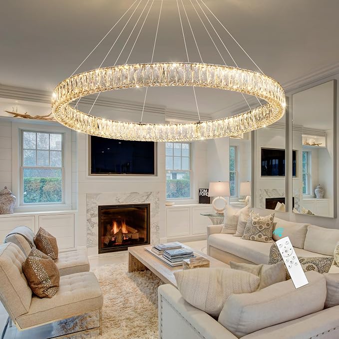 HAIXIANG Modern Crystal Chandelier Dimmable Large Ring LED Pendant Lights