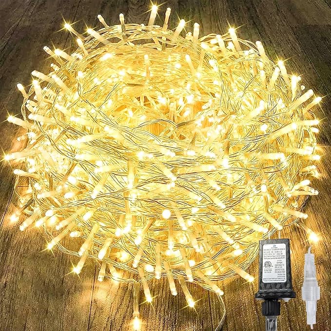 180FT 500LED Extra-Long String Lights Indoor Outdoor Clear Wire, Warm White Christmas String Lights, Plug in Twinkle Fairy Light With Timer and Memory For Wedding Patio Tree Yard Christmas Decorations