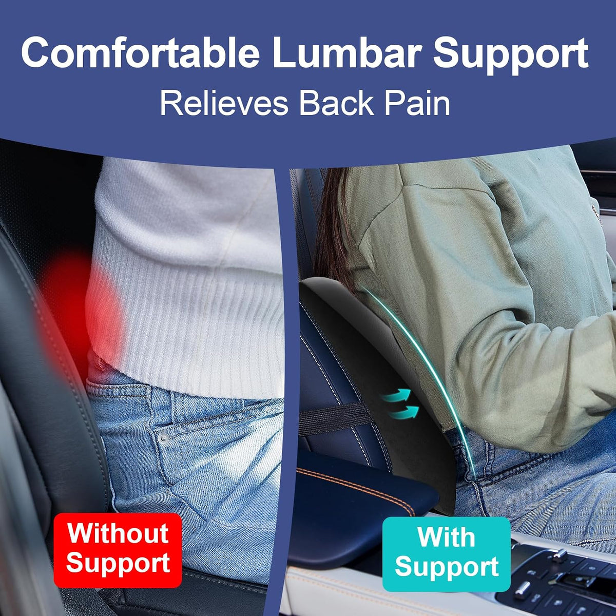 BYMECOST Cooling Lumbar Support Pillow for Car,Memory Foam Car Back Cushion