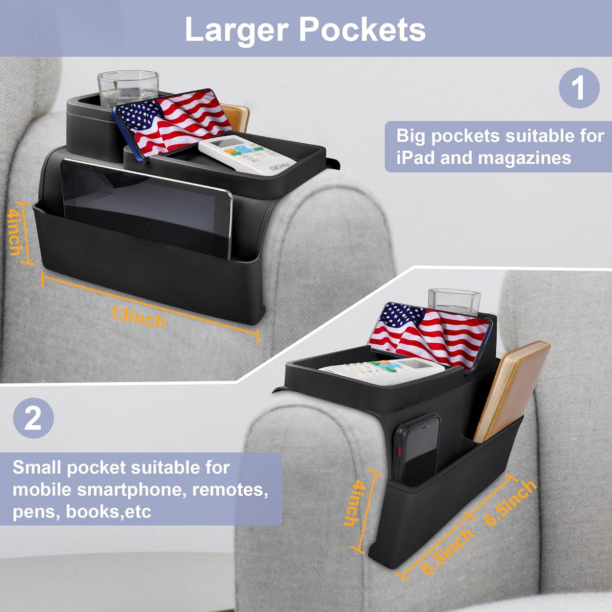 KindGa Couch Cup Holder - Silicone Sofa Armrest Organizer Couch Caddy Black