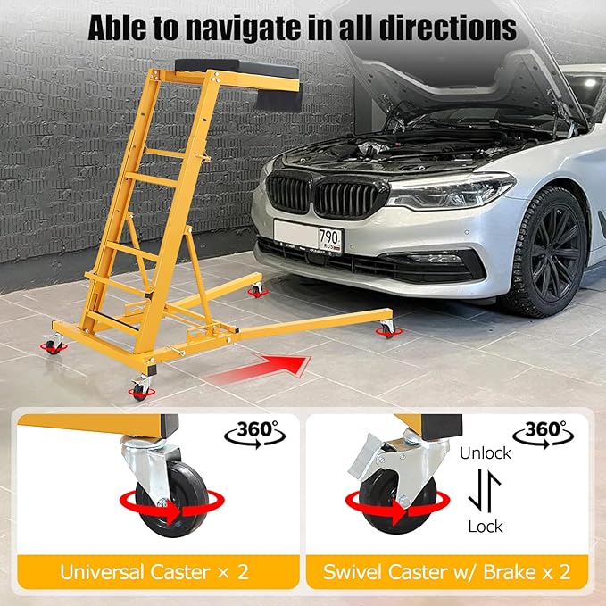 PioneerWorks Top Automotive Creeper, 400 LBS Capacity High Creeper with 4 Swivel Caster Wheels, Height-Adjustable Automotive Engine Creeper for Auto Repair and Maintenance,Black and Yellow