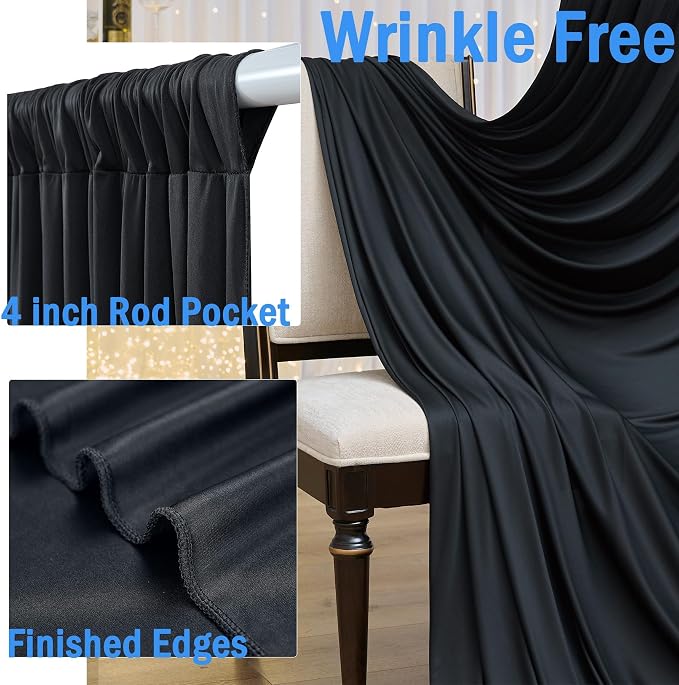 30ftx12ft Wrinkle Free Black Backdrop Curtains