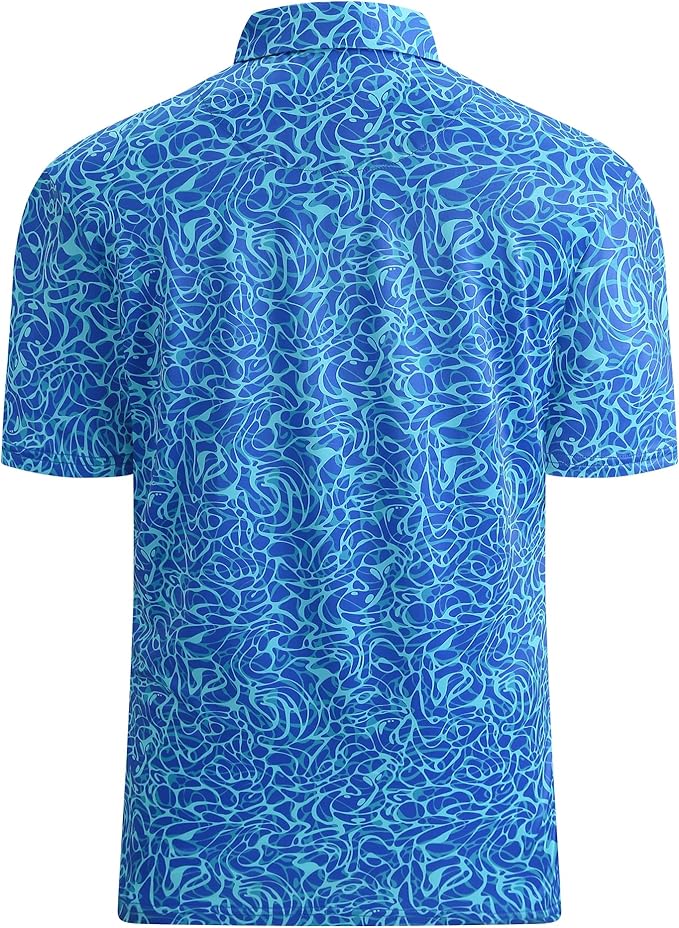 Esabel.C Golf Shirts for Men Dry Fit Performance Short Sleeve Print Moisture Wicking Collared Shirt