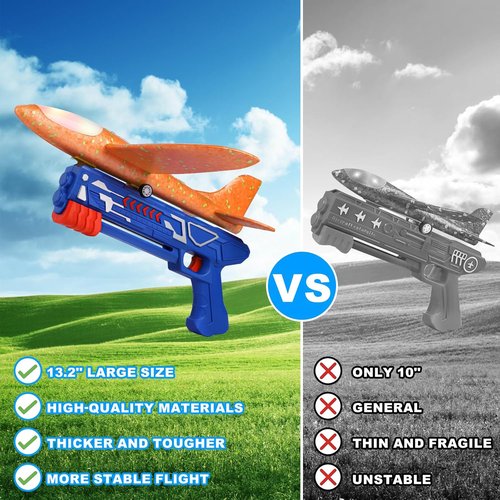 Fuwidvia Airplane Launcher Toys - 3 Pack LED Foam Glider Planes for Kids | Outdoor Fun, 13.2'' (Blue, Green, Orange)