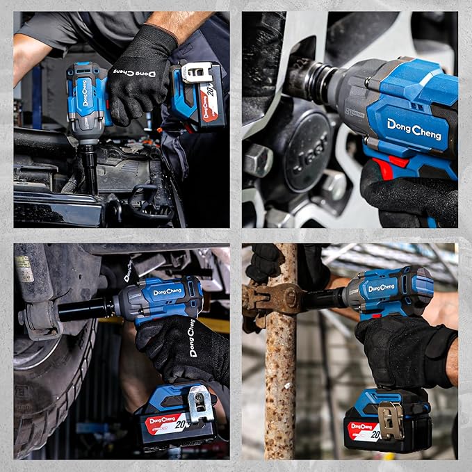 Dong Cheng 20V Brushless Impact Wrench, Max Torque 360 ft-lbs (488N.m), 1/2 inch with 3 Mode Speed, 2400 RPM Cordless Impact Gun, Includes 4.0Ah Battery, Charger, 4 Impact Sockets and Kit Bag