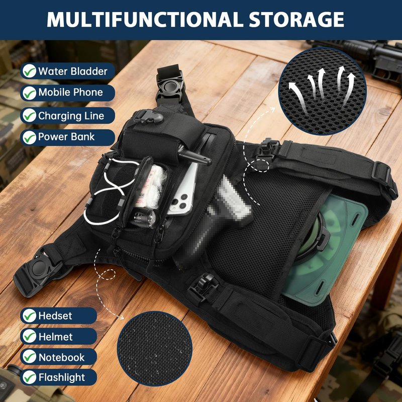 Sling Vest Chest Bag with 2L Water Bladder Gear Holster Running Vest Hydration Backpack Lightweight Adjustable Daypack Reflective Bag for Hiking Running Cycling Race Marathon for Women Men