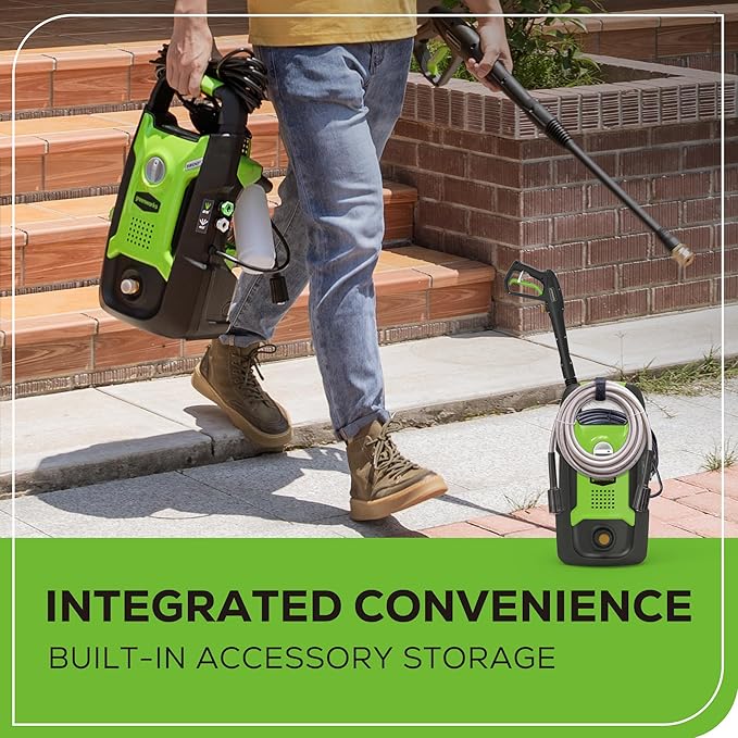 Greenworks Compact Electric Pressure Washer, 1.2 GPM (CSA Certified, Lightweight, 20 FT Tangle-Free Hose, 35 FT Power Cord) Great For Cars, Fences, Patios, Driveways, Decks and Patios