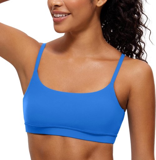 CRZ YOGA Sports Bra - Butterluxe Adjustable Spaghetti Strap, Wireless Padded Crop Top for Yoga | Women’s Scoop Neck