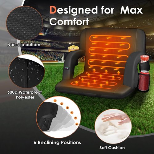 HOPERAN Heated Stadium Seats - Dual-Sided Bleacher Chair with Back Support & 20000mAh Power Bank
