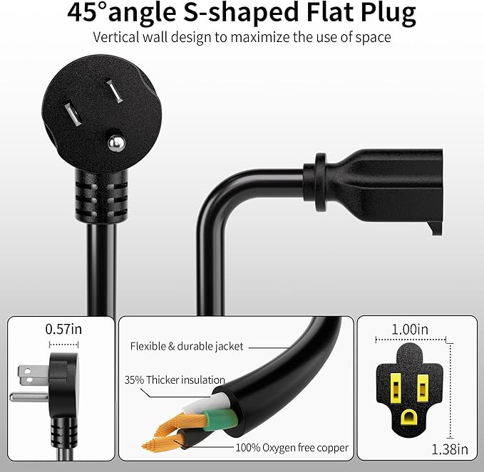 Vockjour 6 FT 2 Pack Black Low Profile Flat Plug 14 Gauge Heavy Duty Extension Cord, 14AWG 3-Wire Grounded Appliance Extension Cord, 15A/125V/1875W SJTW ETL Listed Power Cord