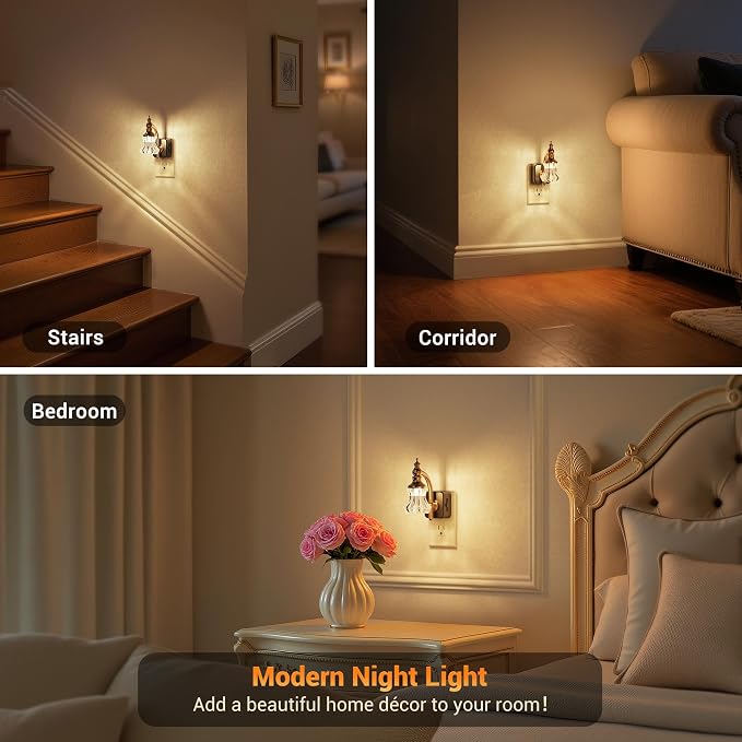JandCase Night Light, Night Lights Plug into Wall, 2 Pack Glass Flower LED
