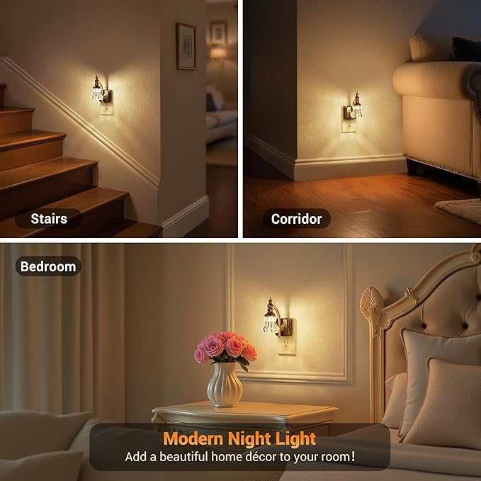 JandCase Night Light, Night Lights Plug into Wall, Glass Flower LED Nightlight
