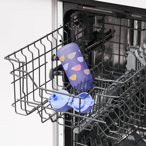 Ion8 Small Water Bottle, 350 ml/12 oz, Leak Proof, Easy to Open, Secure Lock, Dishwasher Safe, BPA Free, Carry Handle, Hygienic Flip Cover, Easy Clean, Odor Free, Carbon Neutral, Purple, Hedgehog