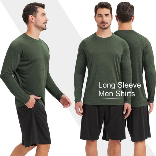 MLYENX Long Sleeve Men's Workout Shirts - UPF 50+ UV Sun Protection, Quick Dry & Moisture Wicking | 7 Pack