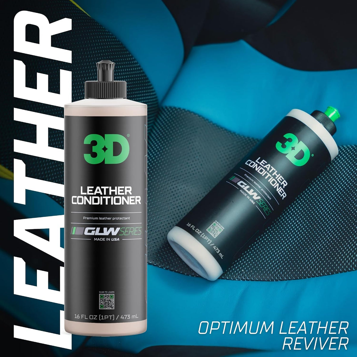3D Leather Conditioner for Car, GLW Series | Restore, Condition, Protect | UV Protection | Conditions Leather Seats, Furniture, Boots, Apparel | DIY Car Detailing | 16 oz