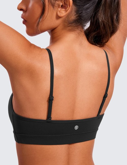 CRZ YOGA Butterluxe V-Neck Sports Bra - Adjustable Thin Straps, Padded Wireless Yoga Top for Women