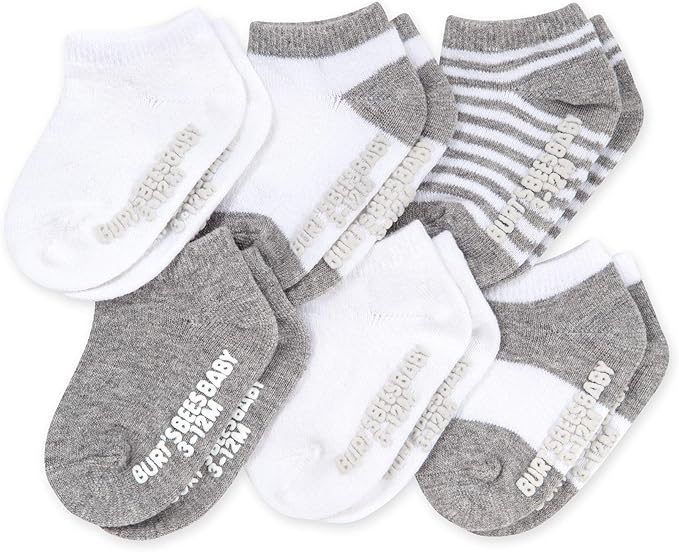 Burt's Bees Baby Baby Girls' Ankle Socks with Non-Slip Grips (6-Pack)