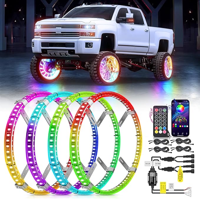 Nilight 4PCS 15.5inch Double Row Wheel Ring Lights Dream Color