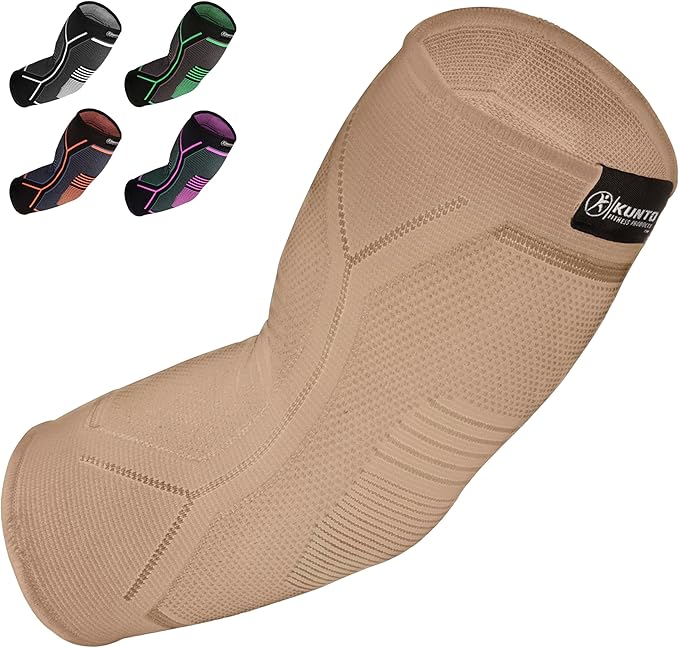 Kunto Fitness Elbow Brace Compression Support Sleeve (Shipped From USA) for Tendonitis, Tennis Elbow, Golf Elbow Treatment - Reduce Joint Pain During Any Activity!