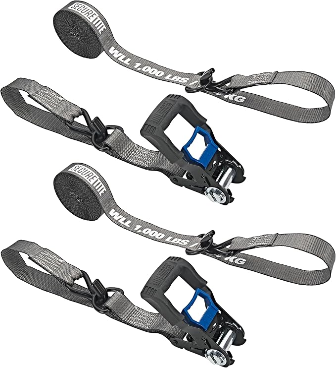 Secure Tite Ratchet Straps – 2-Pack 1-1/4” x 16’ Tie Down Straps with Vinyl Coated Double J-Hooks – Cargo Tie Down Straps, 1000 lbs. Working Load Limit and 3000 lbs. Break Strength