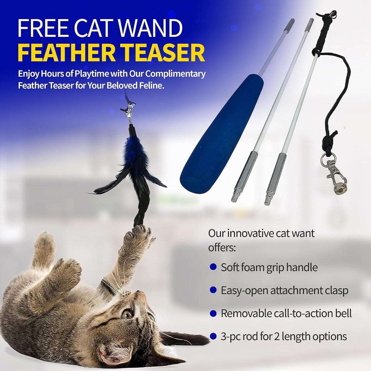 Pet Fit For Life Extra Large Cat Carrier for Travel - Foldable & Portable Collapsible Kennel with Litter Box, Feather Toy & Water/Food Bowl - Ideal for Cars, Long Trips & Indoor Cats - Blue Checkers