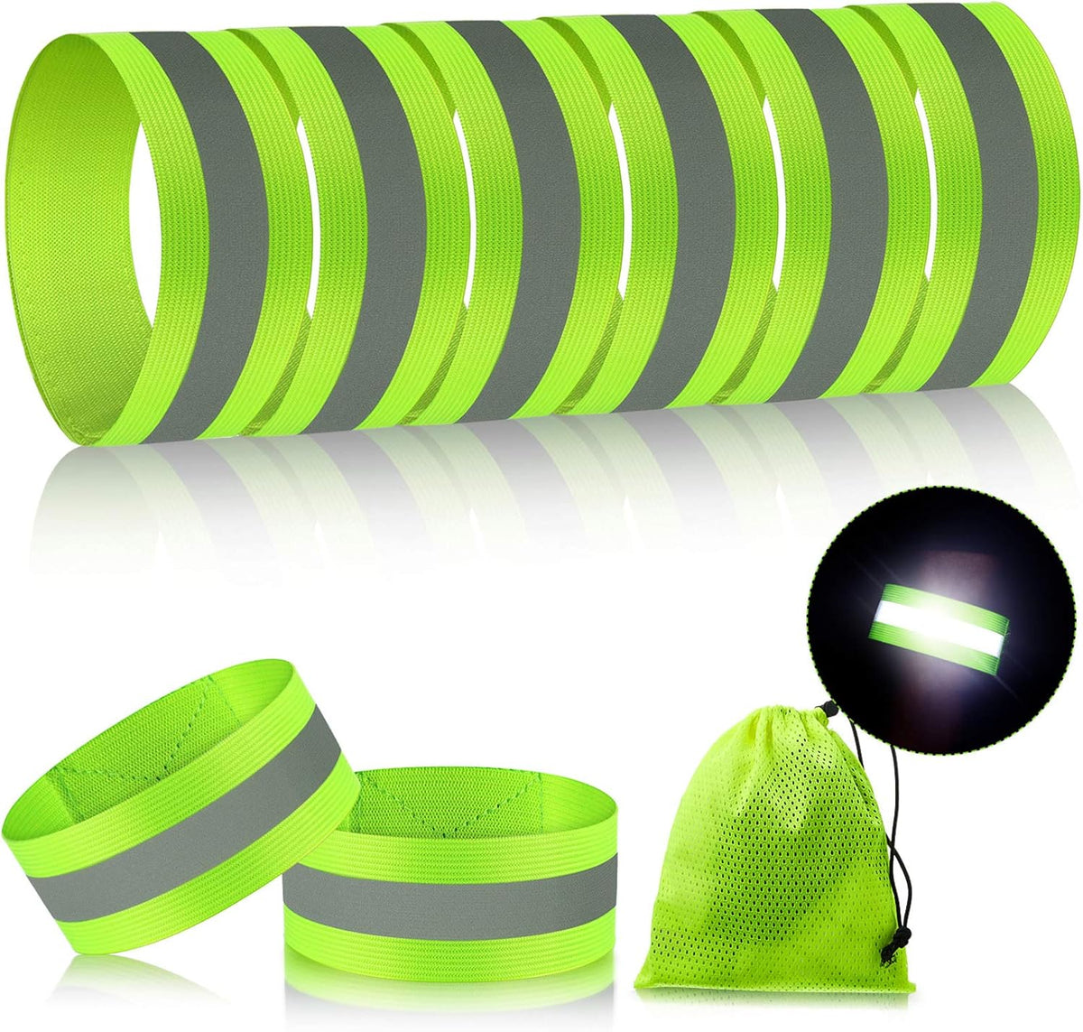 Skiennix Reflective Bands - High Visibility Running Gear for Night Safety | 8-Piece Set for Arm, Wrist, Ankle, Leg