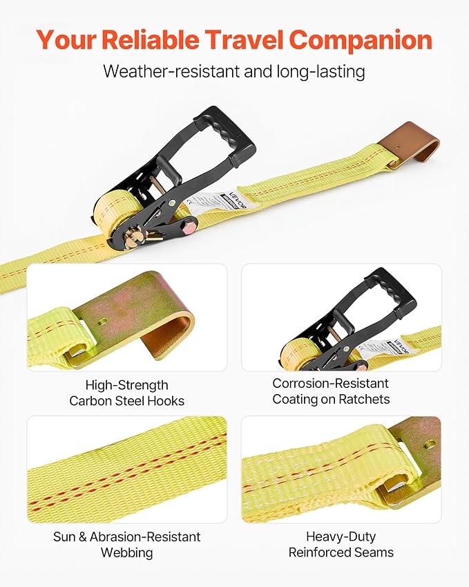 VEVOR Wheel Chock Tie-Down Kit, Tire-Style Motorcycle Tie-Down System, Car Kit with Flat Hook, Break Strength 10009 lbs & Working Load 3333 lbs Trailer Strap for ATVs, SUVs, Trailers